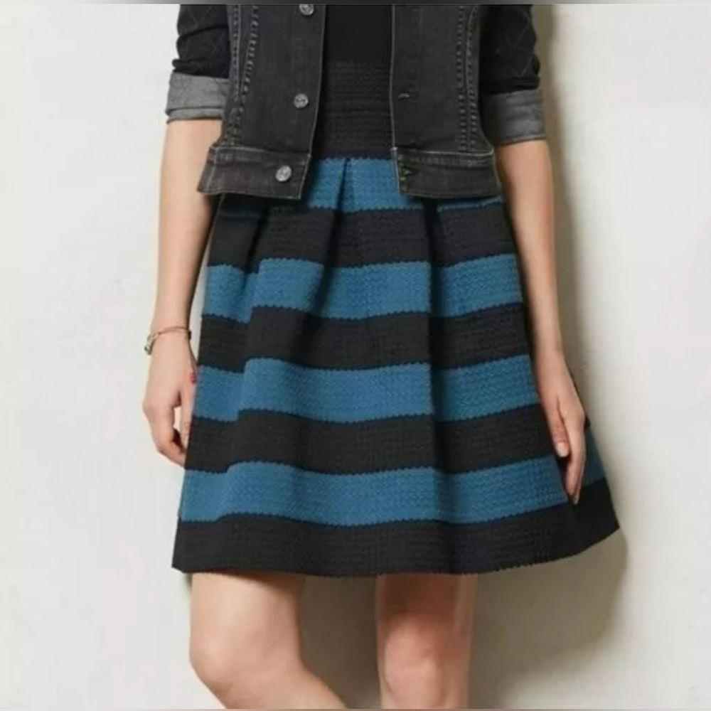 Girls From Savoy Scalloped Ponte Skirt‎ Black & Blue Striped Size XS/Small NWT